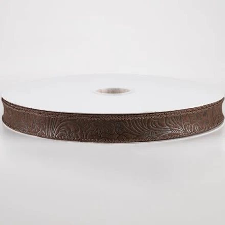 7/8" Chocolate Brown Floral Embossed Glitter Ribbon - 3 Yard Bundle
