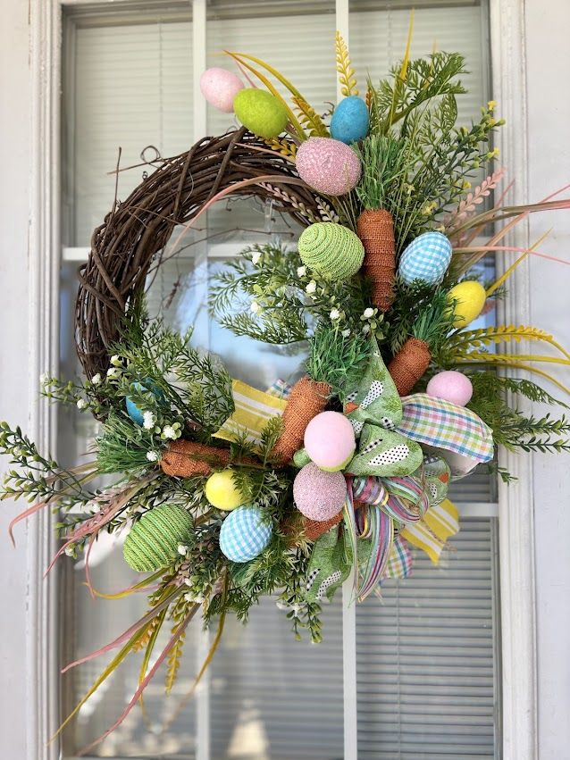 Easter Eggs & Carrots Grapevine Wreath