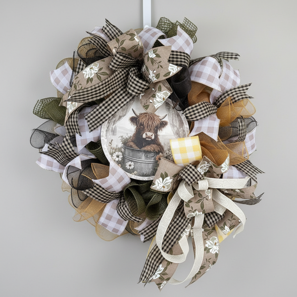 Highland Cow Bath Time Wreath