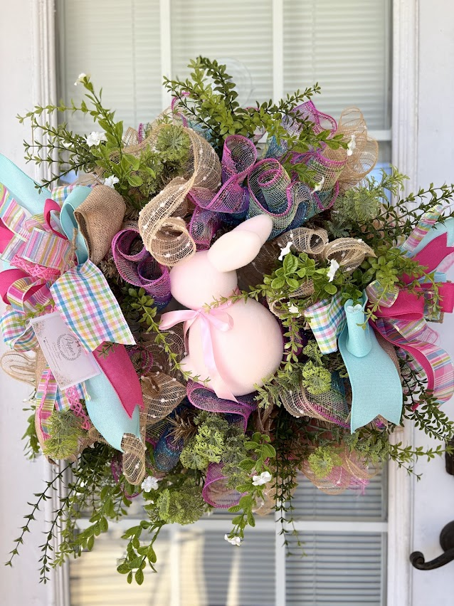 Pink Bunny Greenery Easter Wreath