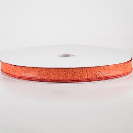 7/8" Burnt Orange Floral Embossed Glitter Ribbon - 3 Yard Bundle