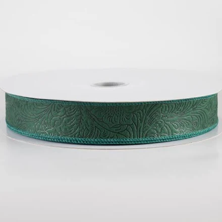 1.5" Hunter Green Floral Embossed Ribbon - 3 Yard Bundle