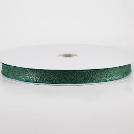 7/8" Hunter Green Floral Embossed Ribbon - 3 Yard Bundle