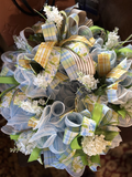 Blue & Yellow Spring Plaid Deco Mesh Wreath