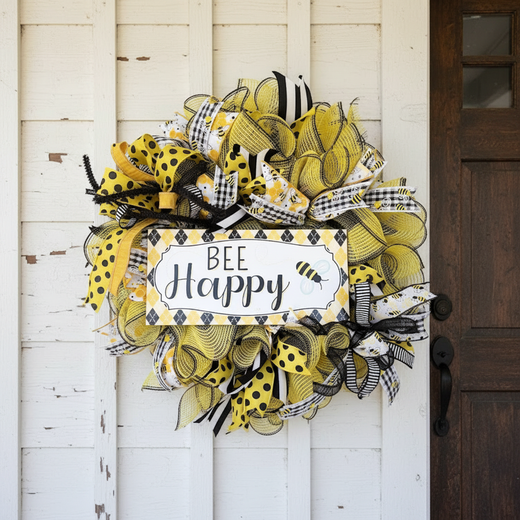 Bee Happy Deco Mesh Wreath