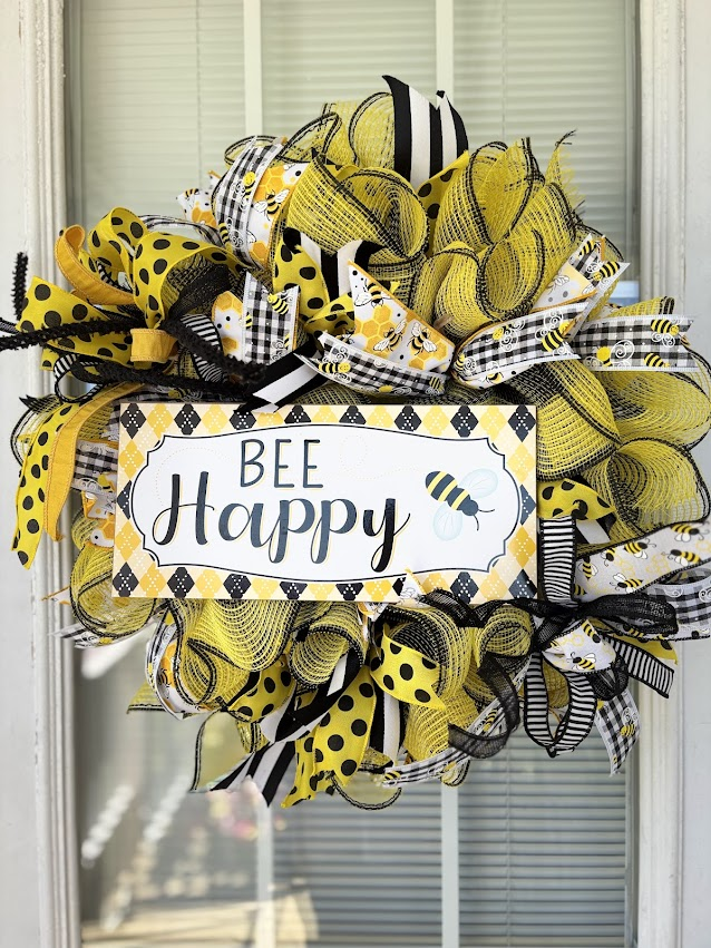 Bee Happy Deco Mesh Wreath