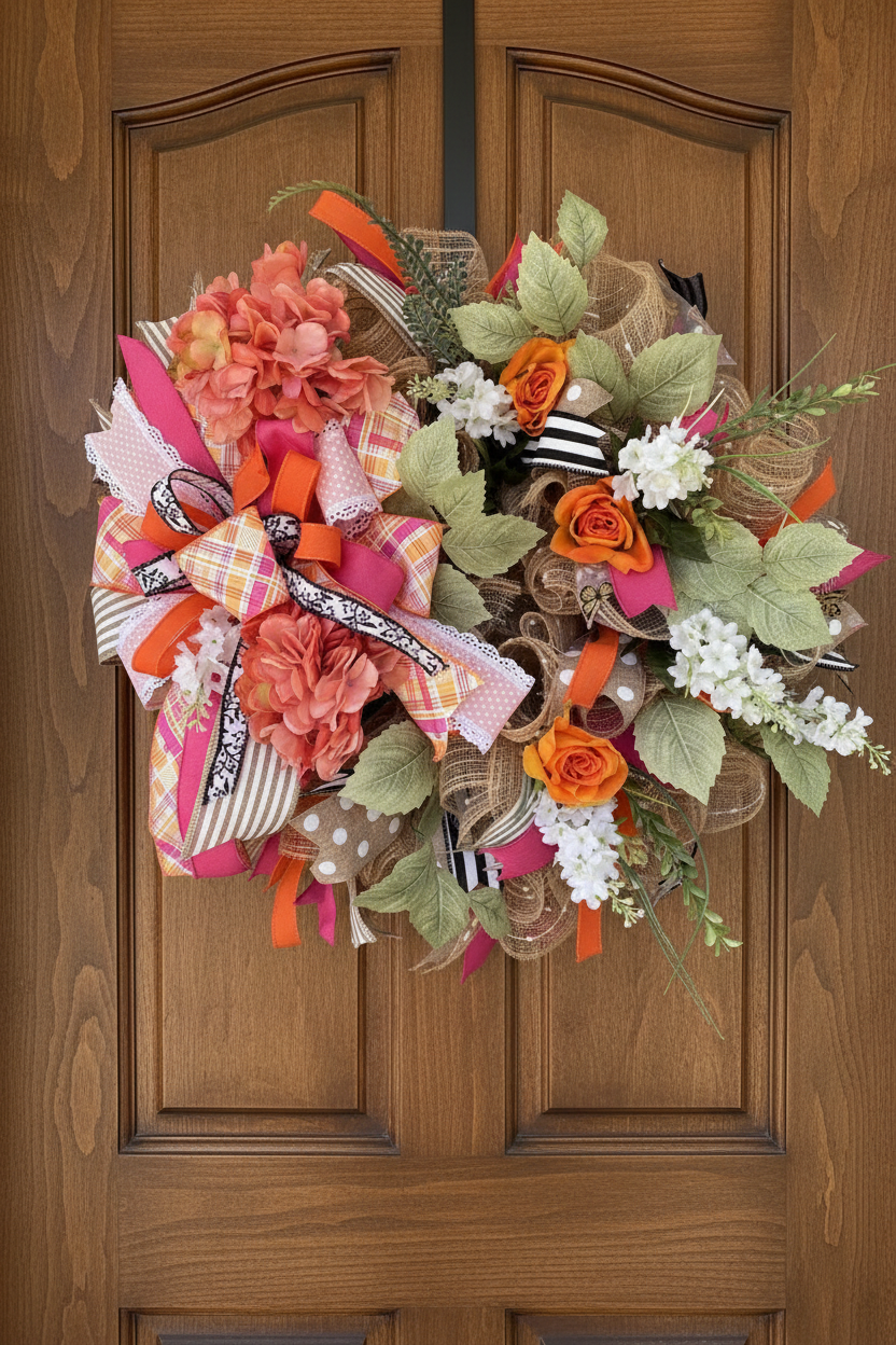 Coral & Orange Harvest Deco Mesh Wreath