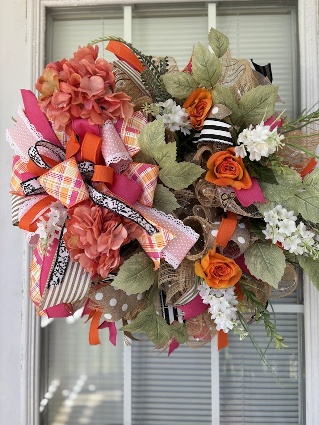 Coral & Orange Harvest Deco Mesh Wreath